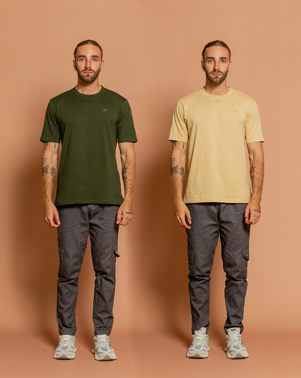 Duopack Camisetas Basic Regular Verde Militar + Kaki